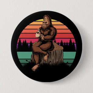 70s Retro Bigfoot & Coffee 7.5 Cm Round Badge
