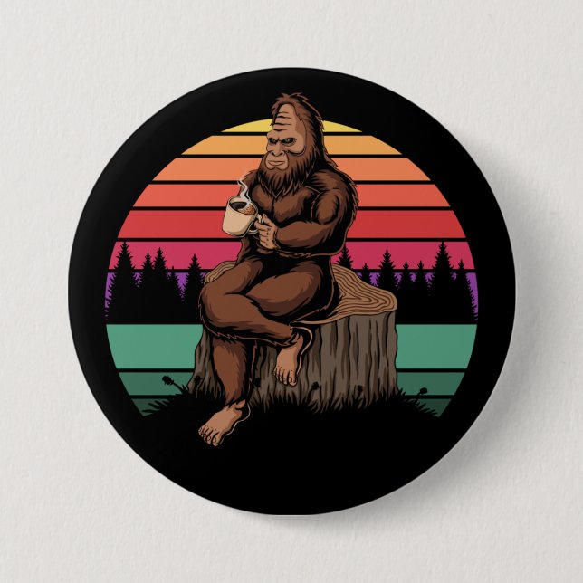 70s Retro Bigfoot & Coffee 7.5 Cm Round Badge (Front)