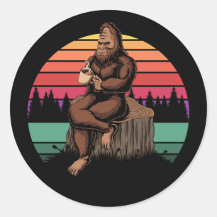70s Retro Bigfoot & Coffee Classic Round Sticker