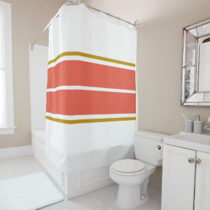 70s Retro Bold Twin Orange White Racing Stripes Shower Curtain