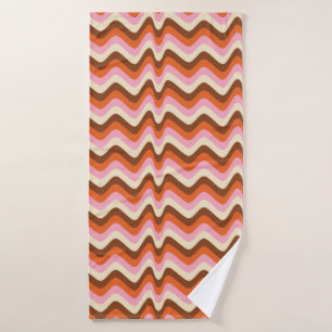 70s retro brown and pink wave pattern  bath towel