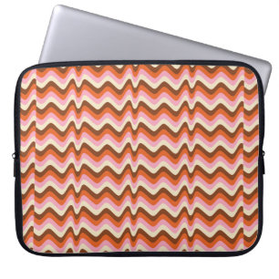 70s retro brown and pink wave pattern laptop sleeve