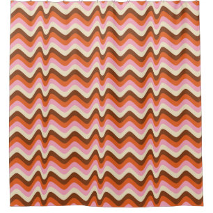 70s Retro Brown Pink Waves Shower Curtain