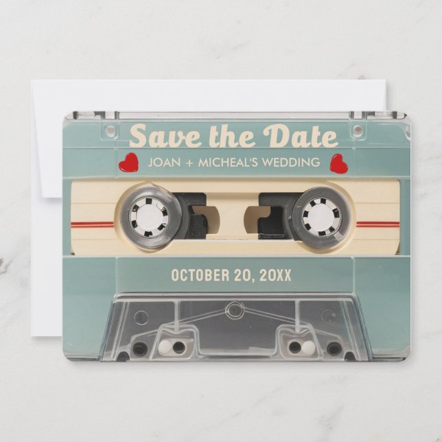 70s Retro Cassette Wedding Save the Date Invite (Front)