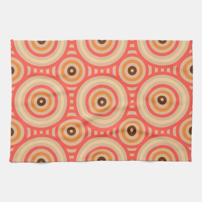 70s Retro Circular Geometric Pattern. Tea Towel (Horizontal)