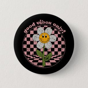 70's Retro Daisy   Good Vibes Only 6 Cm Round Badge
