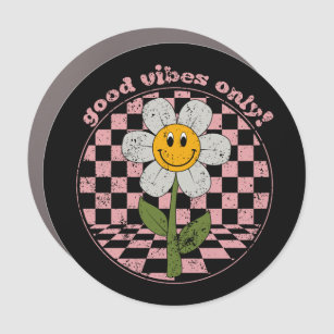 70's Retro Daisy   Good Vibes Only Car Magnet