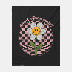 70's Retro Daisy   Good Vibes Only Fleece Blanket