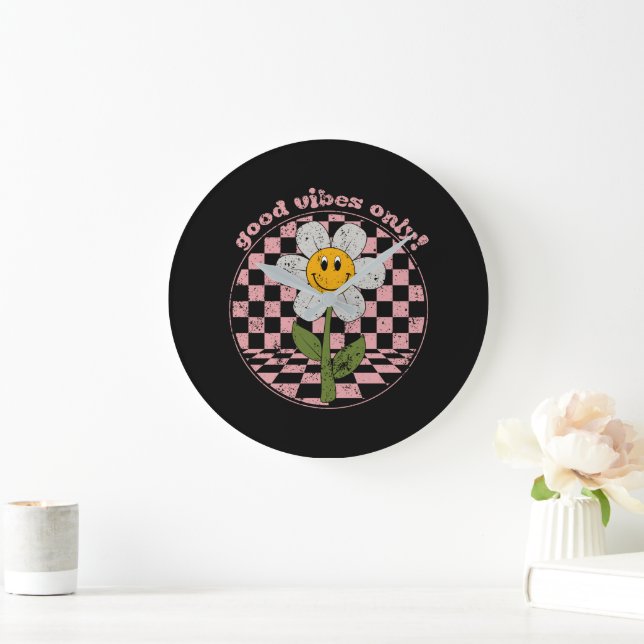 70's Retro Daisy | Good Vibes Only Large Clock (Home)