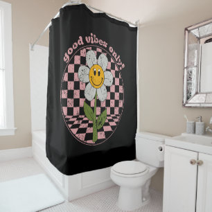 70's Retro Daisy   Good Vibes Only Shower Curtain