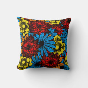 70s Retro Floral Collage Throw Pillow