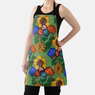 70s Retro Floral Green - Retro mid century modern  Apron
