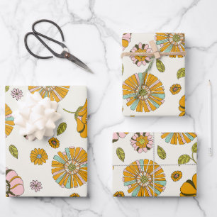 70's Retro Floral Pattern Wrapping Paper Sheet