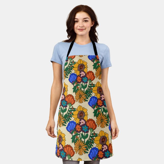 70s Retro Floral Pearl- Mid Century Modern  Apron (Worn)