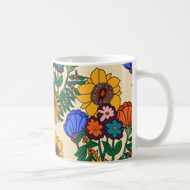 70s Retro Floral Pearl- Mid Century Modern  Coffee Mug (Right)