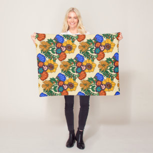70s Retro Floral Pearl- Mid Century Modern  Fleece Blanket