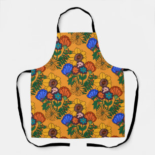 70s Retro Floral Yellow - Mid century modern botan Apron
