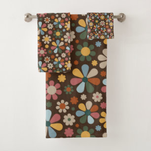 70's Retro Flower Pattern Bath Towel Set