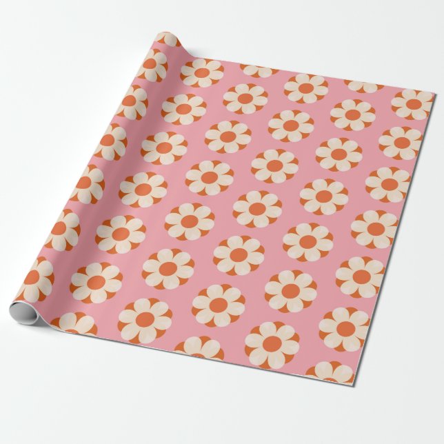 70s Retro flower power pattern backgroundretro, 70 Wrapping Paper (Unrolled)