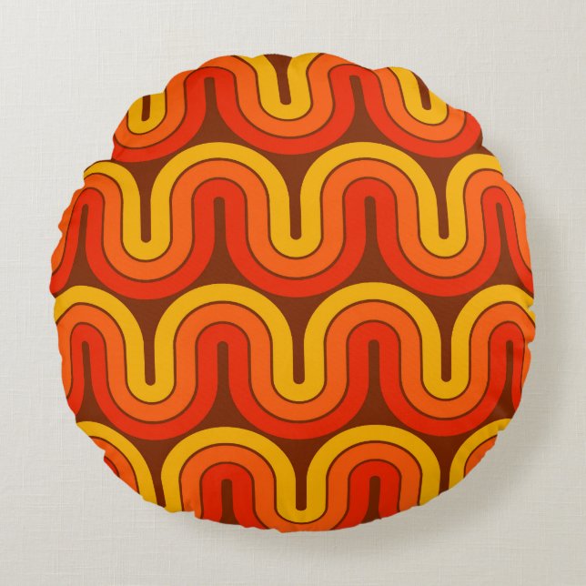 70s Retro Geometric Design Round Cushion (Front)