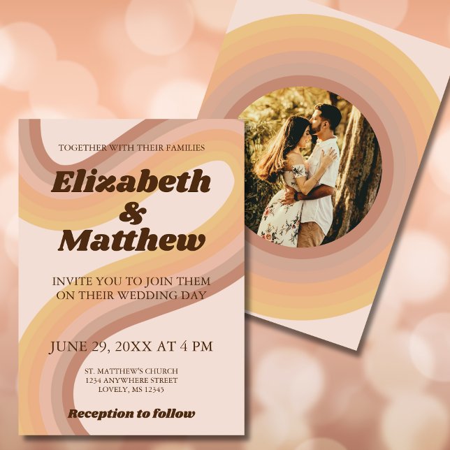 70s Retro Groovy Lines Funky Photo Wedding Invitation (Creator Uploaded)