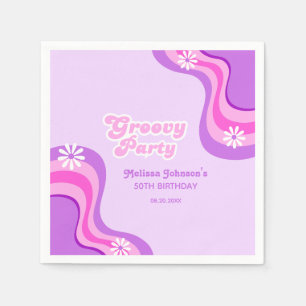 70s Retro Groovy Party Daisies Purple Birthday Napkin