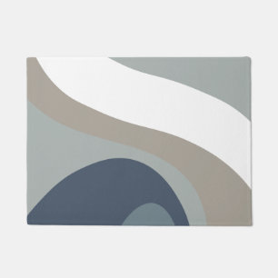 70s Retro Groovy Pattern Blue, Grey Doormat