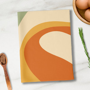 70s Retro Groovy Pattern Cream, Green, Orange Tea Towel