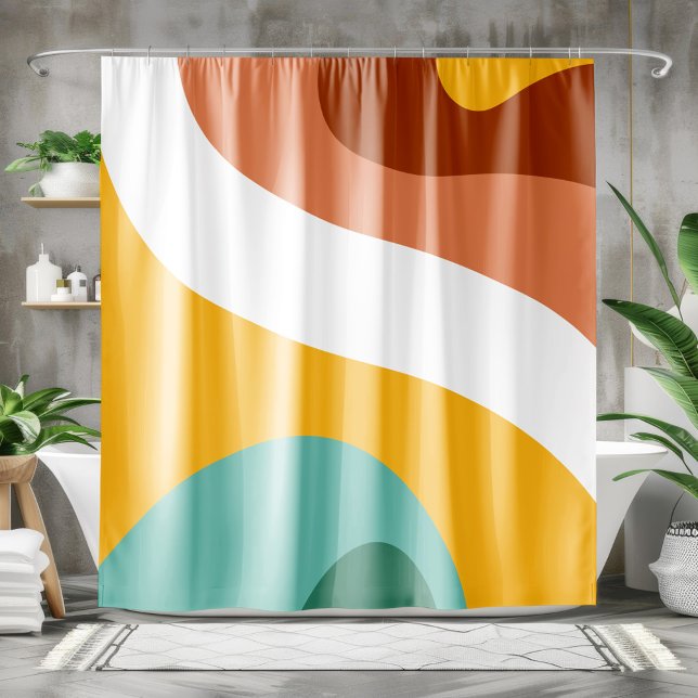 70s Retro Groovy Pattern Teal, Orange, Yellow Shower Curtain (Creator Uploaded)