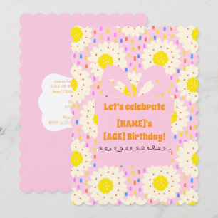 70s Retro Groovy Pink Daisy Floral Pattern Invitation