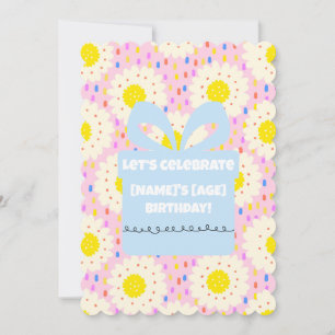 70s Retro Groovy Pink Daisy Floral Pattern Invitation