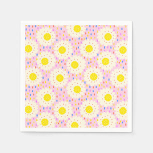 70s Retro Groovy Pink Daisy Floral Pattern Napkin