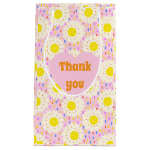 70s Retro Groovy Pink Daisy Floral Pattern Small Gift Bag