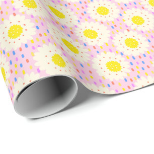 70s Retro Groovy Pink Daisy Floral Pattern Wrapping Paper