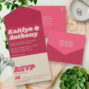 70's Retro Groovy Viva Magenta Wedding All In One Invitation