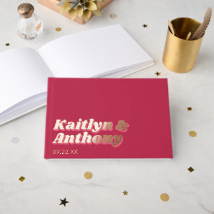 70's Retro Groovy Viva Magenta Wedding Guest Book