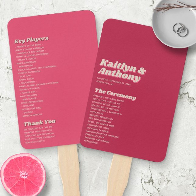 70's Retro Groovy Viva Magenta Wedding Hand Fan (Creator Uploaded)