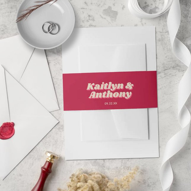 70's Retro Groovy Viva Magenta Wedding Invitation Belly Band (Creator Uploaded)