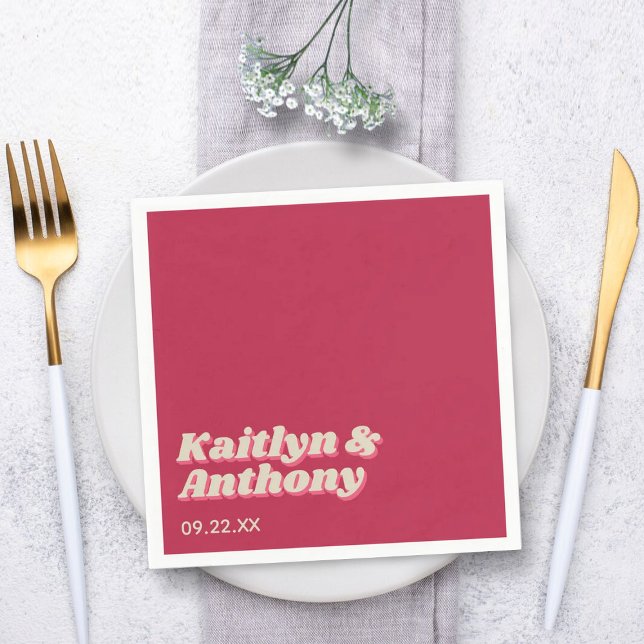 70's Retro Groovy Viva Magenta Wedding Napkin (Creator Uploaded)