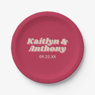 70's Retro Groovy Viva Magenta Wedding Paper Plate