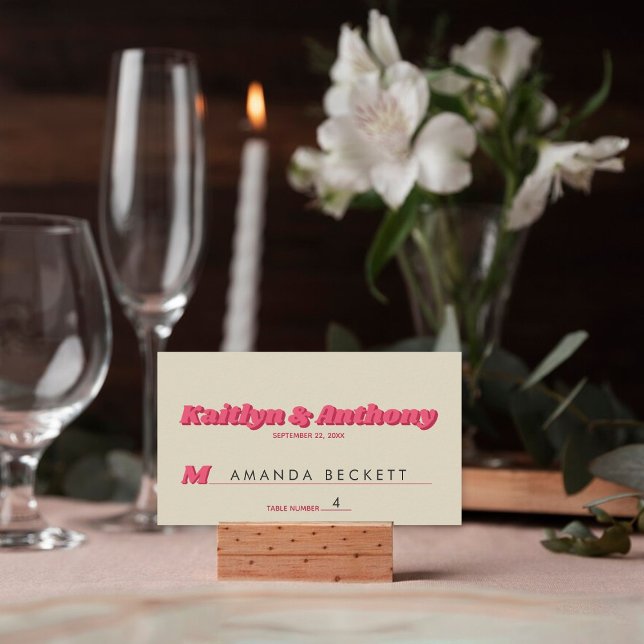 70's Retro Groovy Viva Magenta Wedding Place Card (Creator Uploaded)