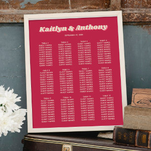 70's Retro Groovy Viva Magenta Wedding Seating Poster