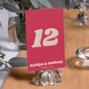 70's Retro Groovy Viva Magenta Wedding Table No. Invitation