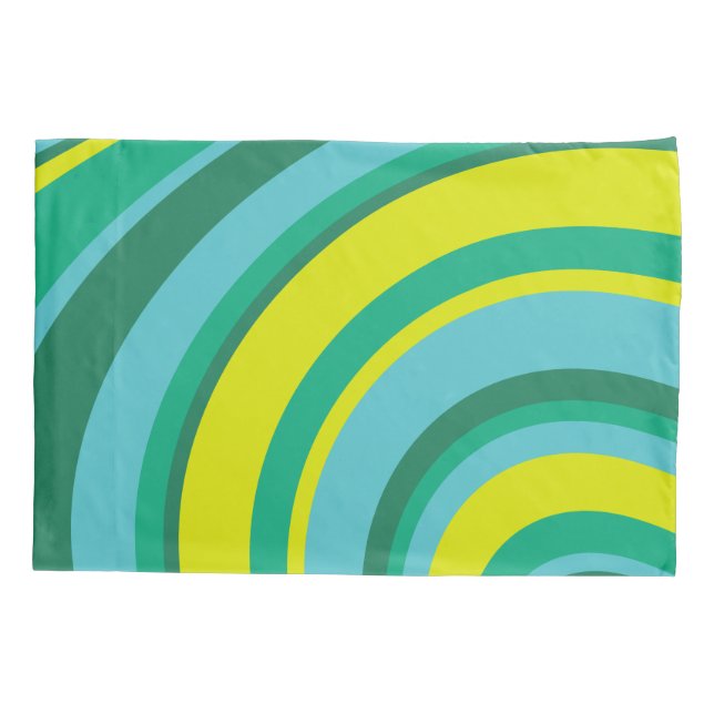 70s Retro Groovy Wave Rainbow Teal Green Pillowcase (Back)