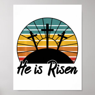 70s Retro He Is Risen Jesus Christian Cross Religi Poster