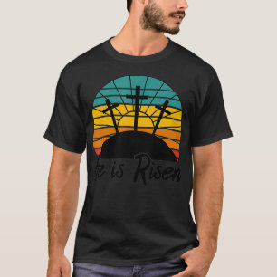 70s Retro He Is Risen Jesus Christian Cross Religi T-Shirt