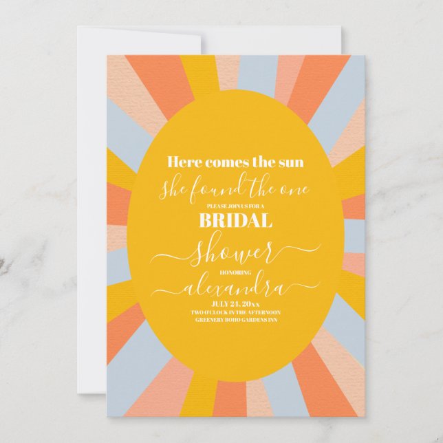 70s Retro Here Comes the Sun Bridal Shower  Invitation (Front)