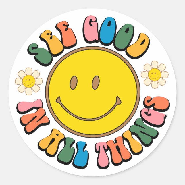 70s Retro Hippie Sublimation Bundle Classic Round Sticker (Front)