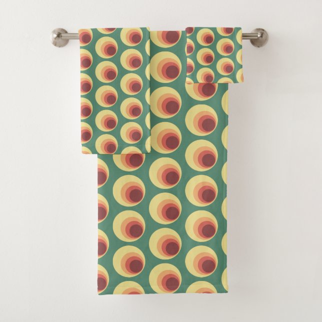 70's Retro Inspired Circle Pattern Bath Towel Set (Insitu)
