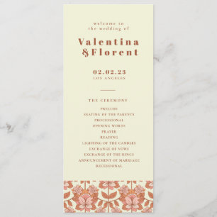 70s Retro Inspired Orange Wedding Program  Programme